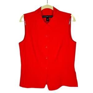 Josephine Chaus Orange Sleeveless Collared Silk Linen Blend Line Vest‎ Top Sz 10